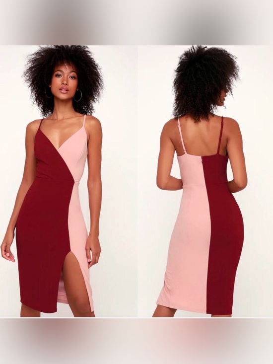 Lulus Dresses & Skirts - Lulu’s Gretchen Burgundy and Pink Two-Tone Bodycon Dress Size Small